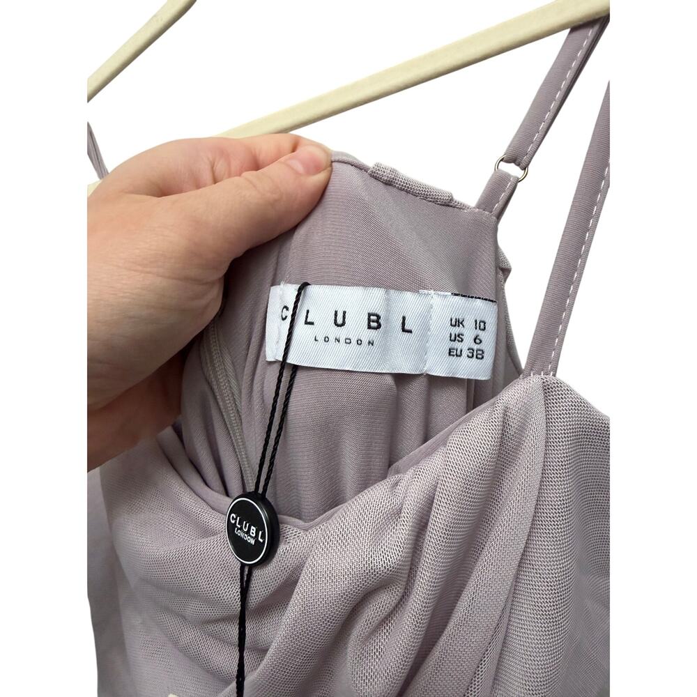 Club L London Announcement Taupe Ruched Bardot Maxi Maternity Dress US 6 UK 10 - Picture 3 of 4